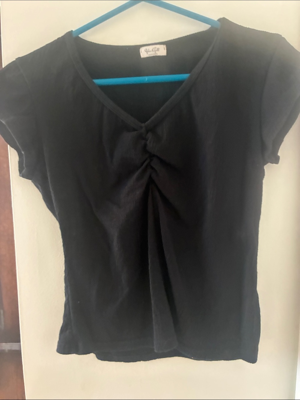 Brandy Melville Black Ruched V-Neck Short Sleeve Tee
